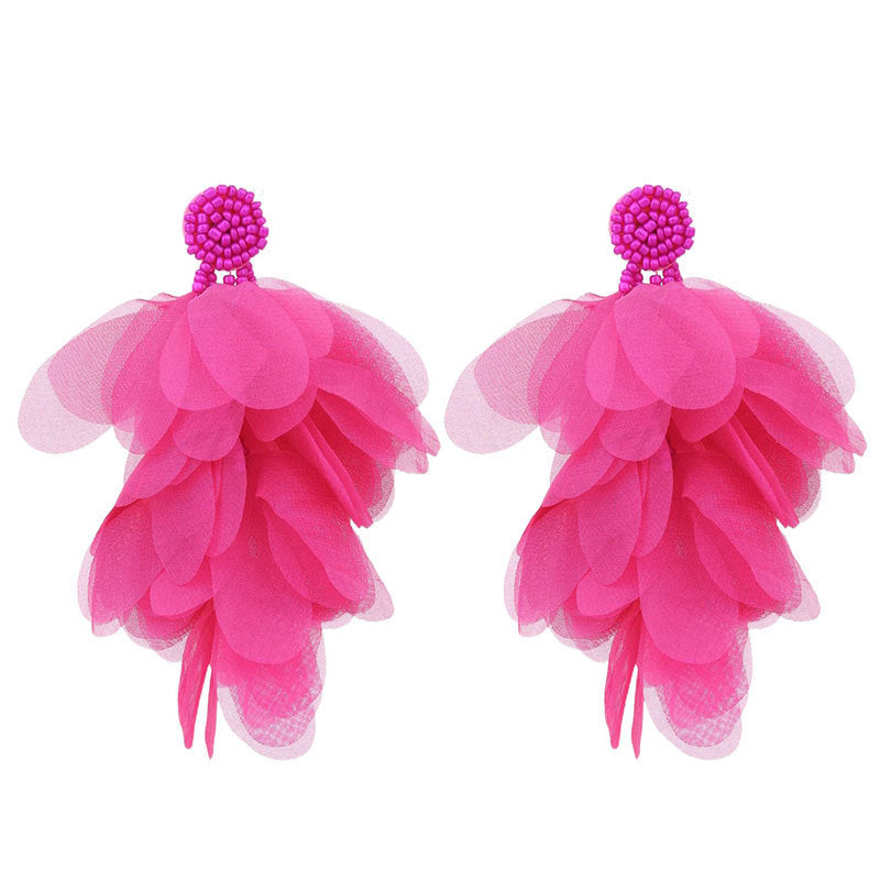 Wholesale  handmade fabric flower tassel earrings