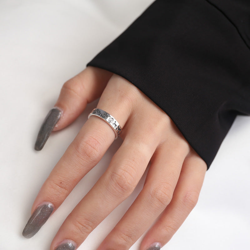 Wholesale  silver S925 silver trend fashion graffiti opening ring