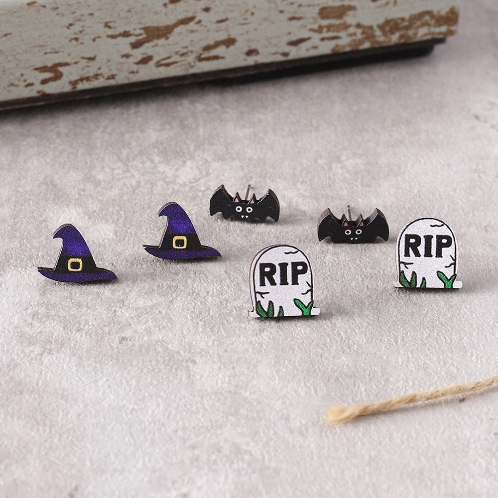 Wholesale Halloween Bat Pumpkin Black Cat Skull Ghost Earrings