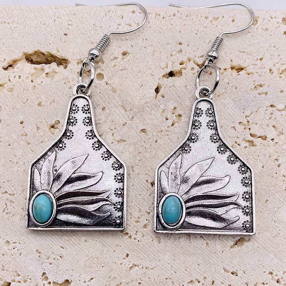 Wholesale  Cactus vintage ethnic style bump turquoise flower earrings