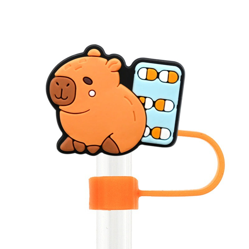 Wholesale Random 100pcs cartoon medical   10mm PVC Soft Straw Tube Cap