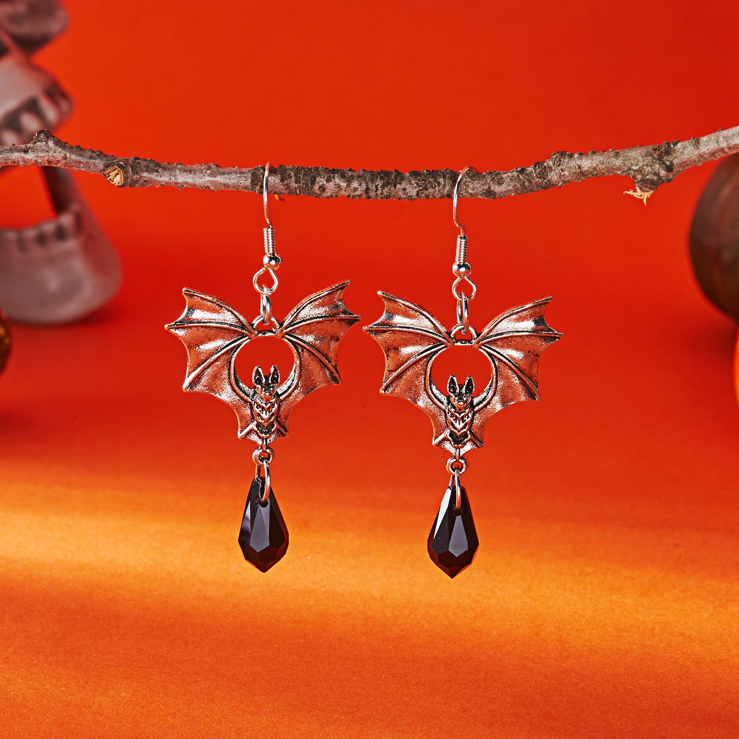 Wholesale Dark Gothic Bat Crystal Pendant Earrings Party Wear Fashion Accessory