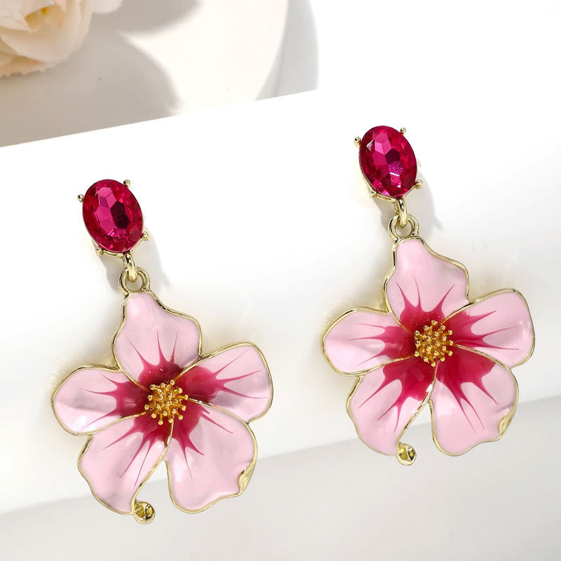Wholesale  Diamond Flower Drop Oil Earrings
