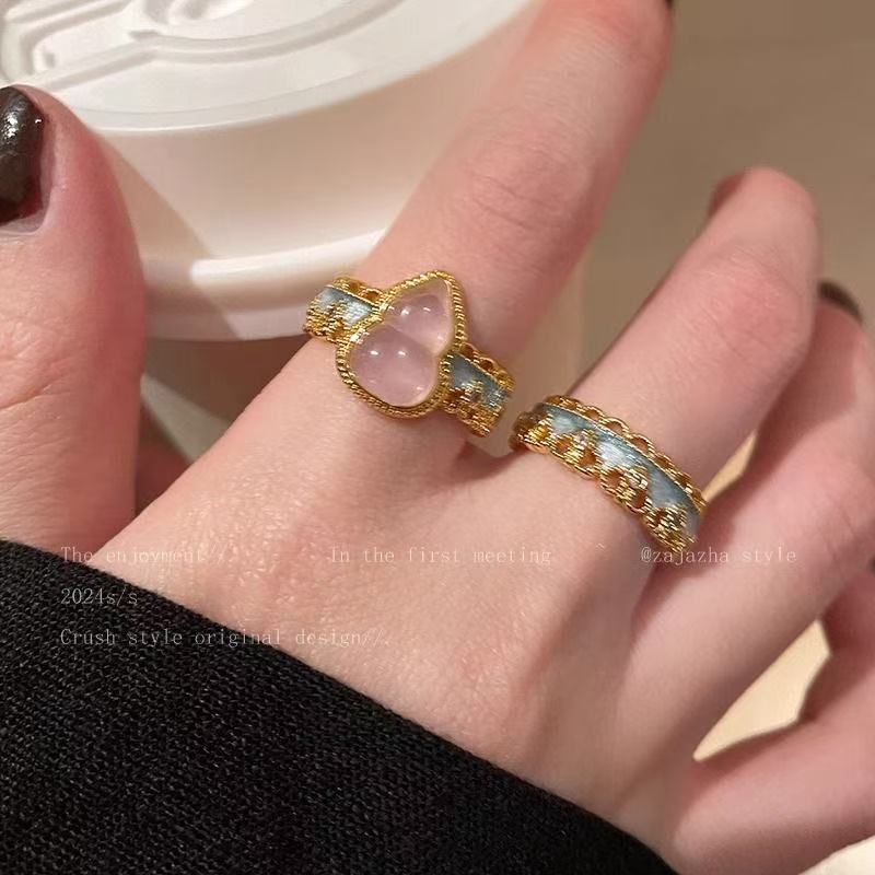 Wholesale Chinese Style Lace Gourd Shaped Ring,  Adjustable Zinc Alloy Fashion Accessory for Boutique Resale