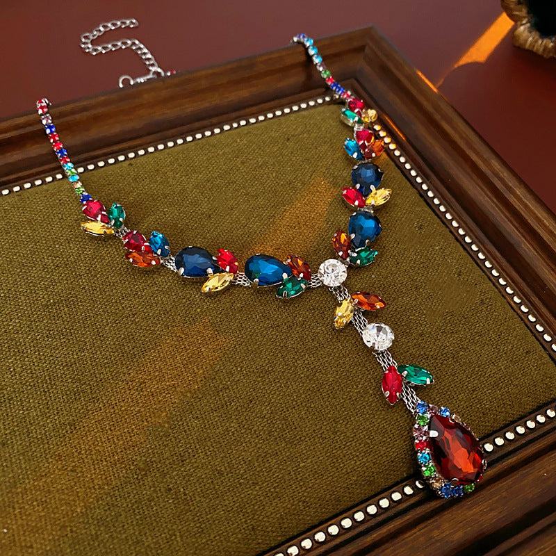 Wholesale Vintage Alloy Rhinestone Flower Layered Clavicle Necklace Jewelry Accessory