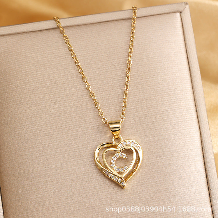 Wholesale Titanium Steel Plated 18K Gold English Letter Pendant Necklace