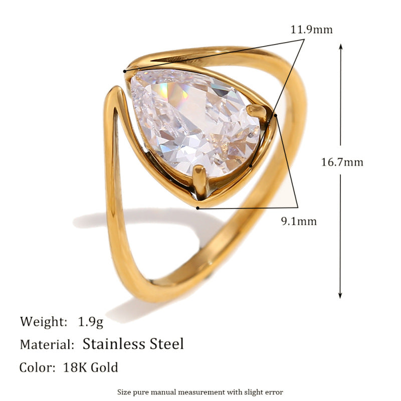 Wholesale Teardrop Marquise Ring,  Stainless Steel Gold Plated Fashion Accessory for Boutique Resale