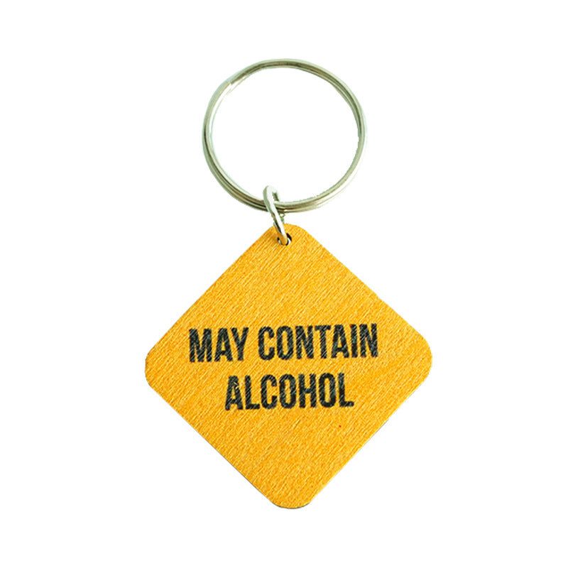 Wholesale 2pcs Fun and Humorous Wine Lover Warning Sign Wood Keychain ACC-KC-HY025