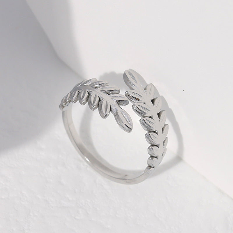 Wholesale Leaf Heart Shape Open Stainless Steel Rings ACC-RS-Manguo005
