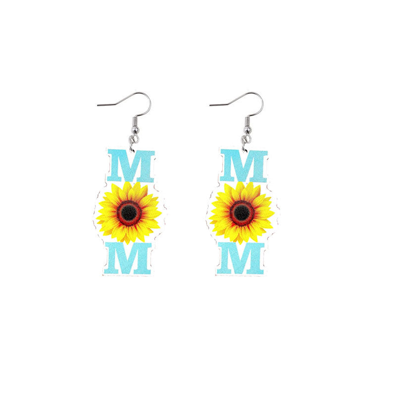 Wholesale Mother's Day MOM Rainbow Sunflower Wooden Earrings ACC-ES-YiYuan007