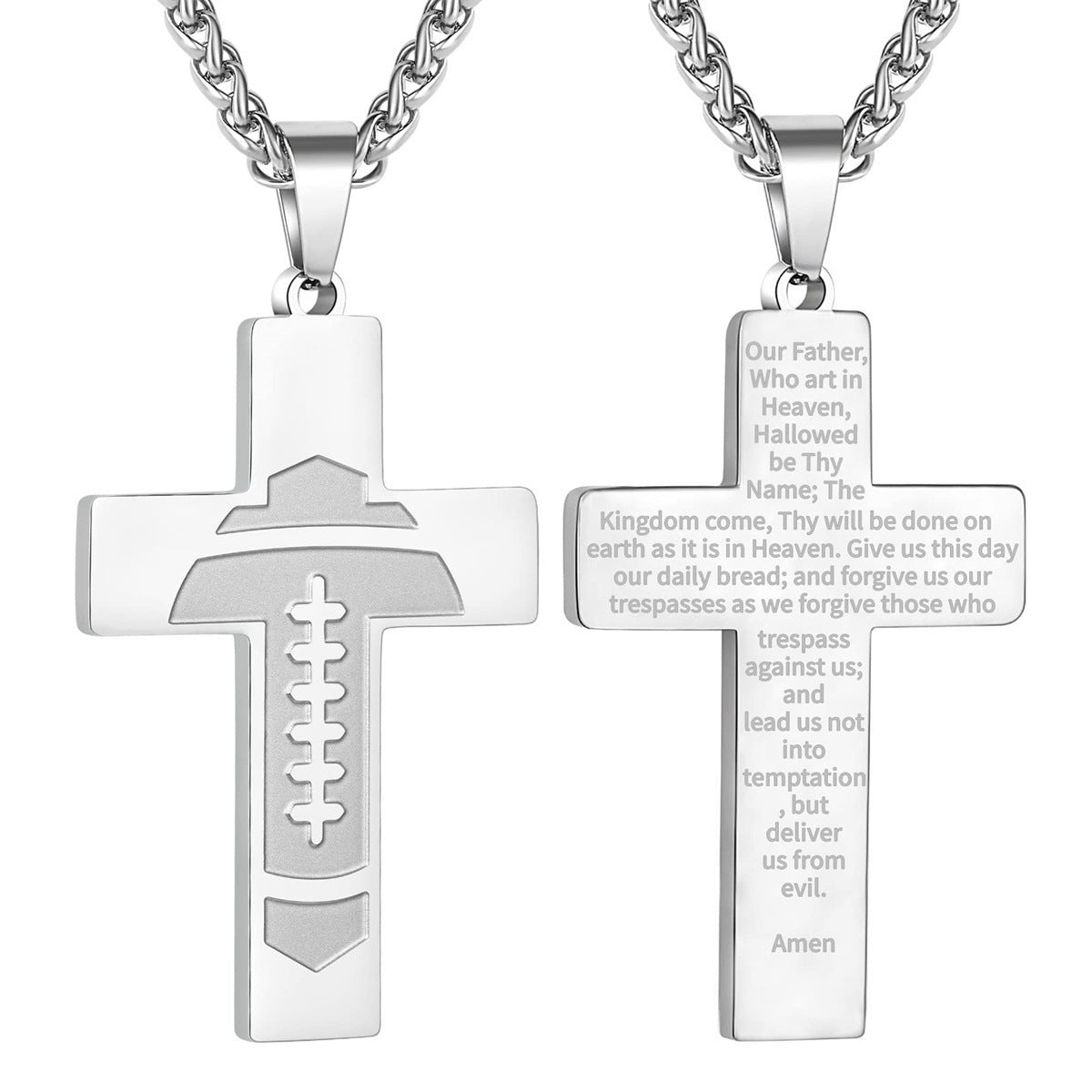 Wholesale American Football Stainless Steel Cross Bible Pendant Necklace