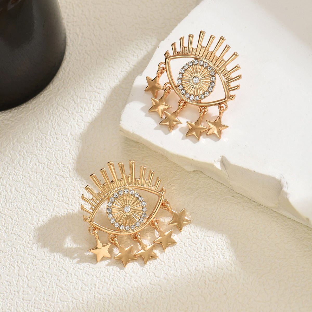 Wholesale Hollow Metal Evil Eye Earrings Rhinestone Tassel Star for Women Party Wear Fashion Accessory
