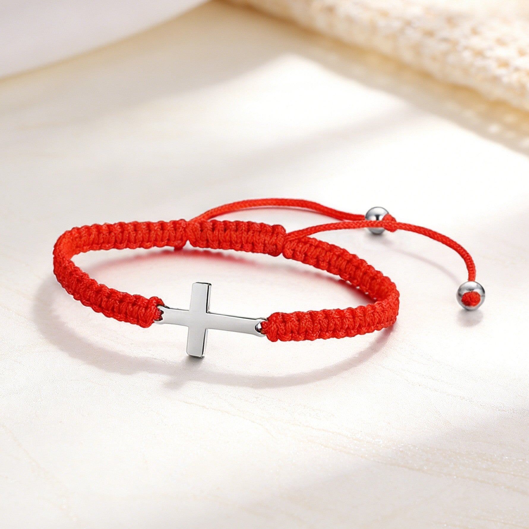 Wholesale Hand Knitted Cross Charm Bracelet Adjustable Red Rhinestone Jewelry Accessory For Everyday Wear And Boutique Resale
