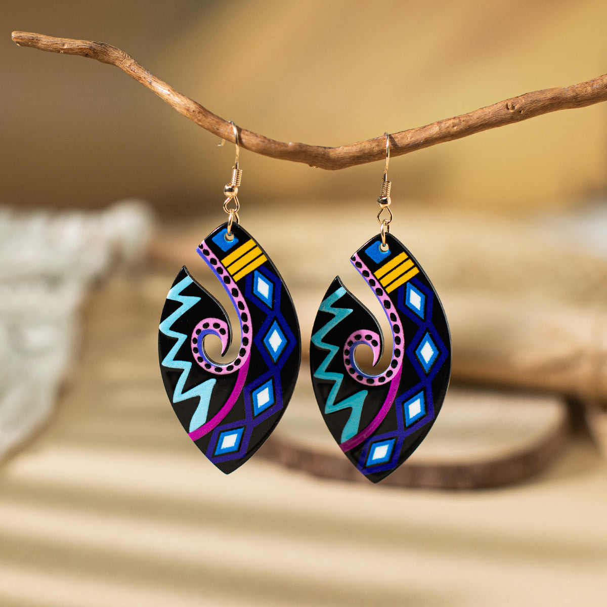 Wholesale Bohemian Ethnic Style Painted Geometric Acrylic Earrings ACC-ES-XLH005