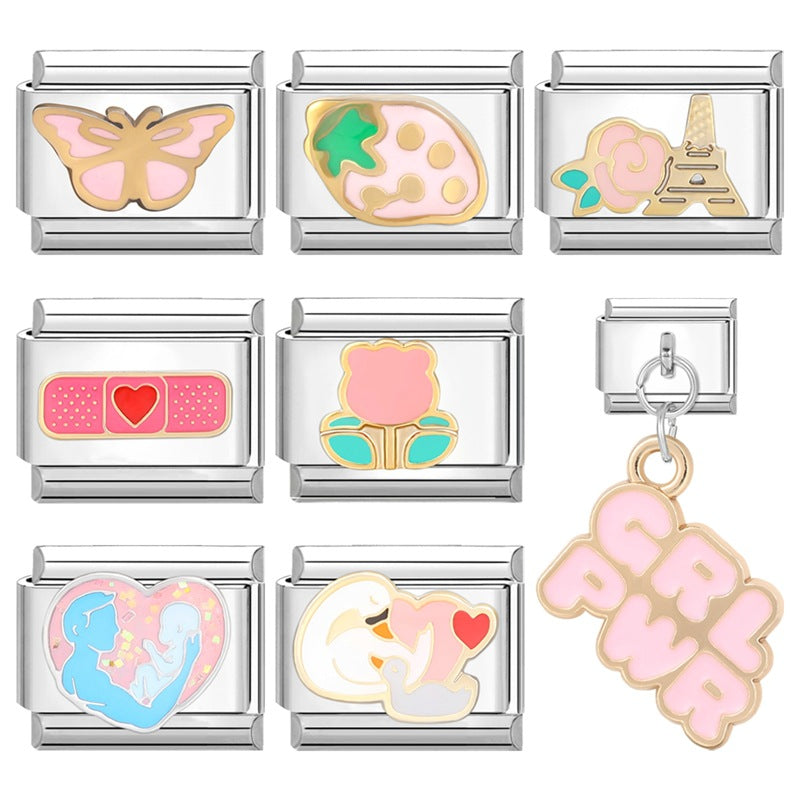 Wholesale Italian module handmade module creative DIY pink Charms