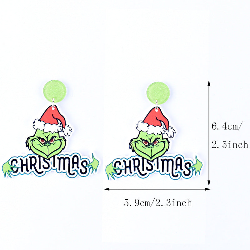 Wholesale Christmas Green Furry Monster  Heart-Shaped Earrings