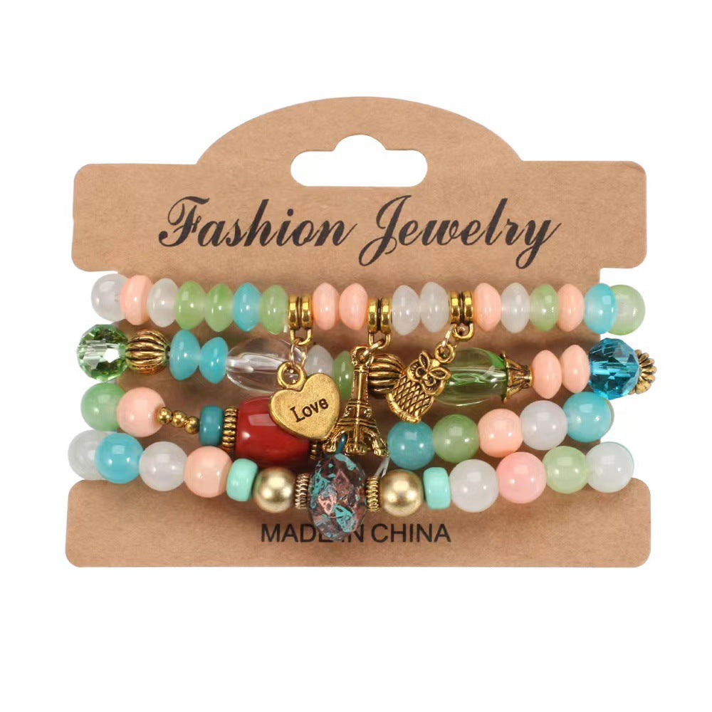 Wholesale Bohemian Owl Heart Eiffel Tower Multi-layer Bracelet ACC-BT-FengLi008