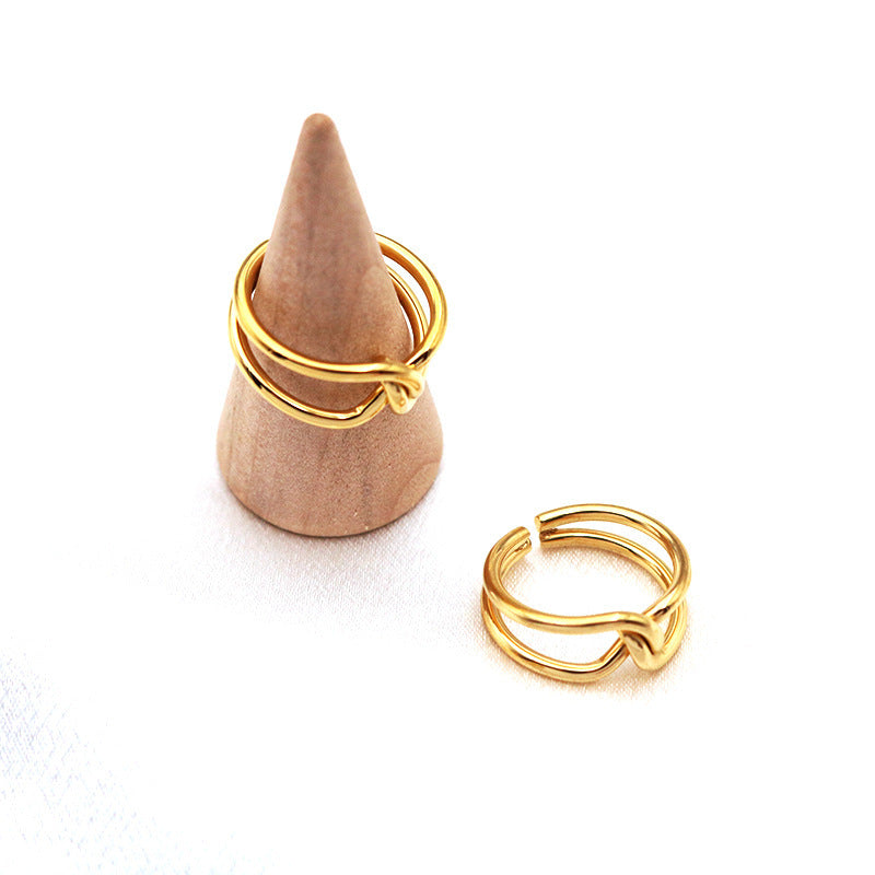 Wholesale Stacking Knotted Hollow Ring 18K Gold-plated Open Double-layer Titanium Steel Rings ACC-RS-GuDi003