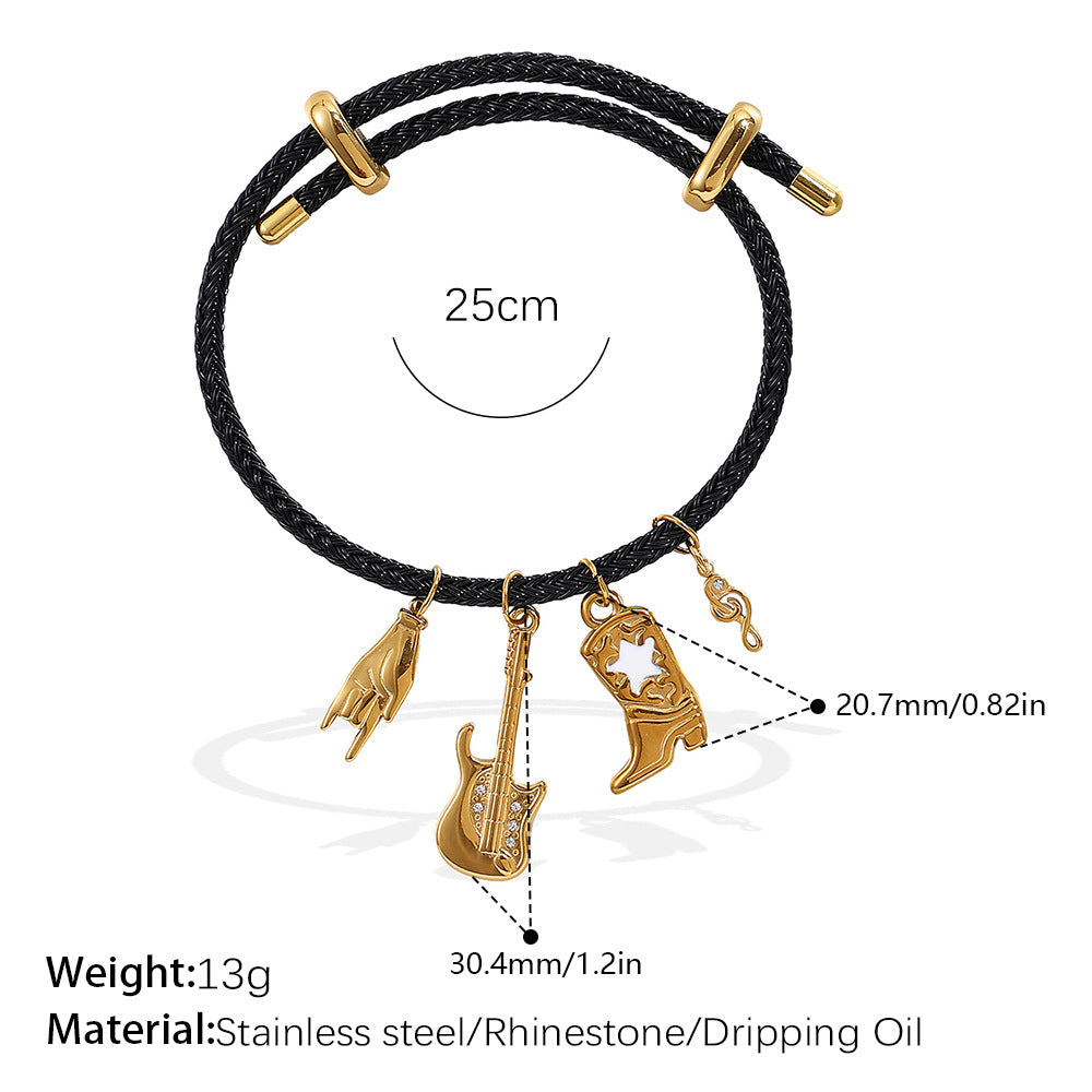 Wholesale Cross-Border European and American Popular Adjustable Rope Multi-Pendant Bracelet DIY Stainless Steel Plated 18K Gold Bracelet Accessible Luxury Model