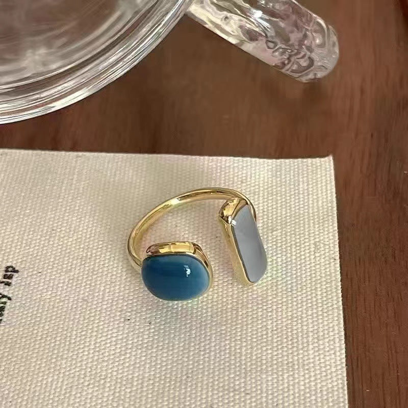 Wholesale Alloy Dripping Oil Open Ring Emerald Green Geometric Shape Women S Everyday Jewelry Accessory