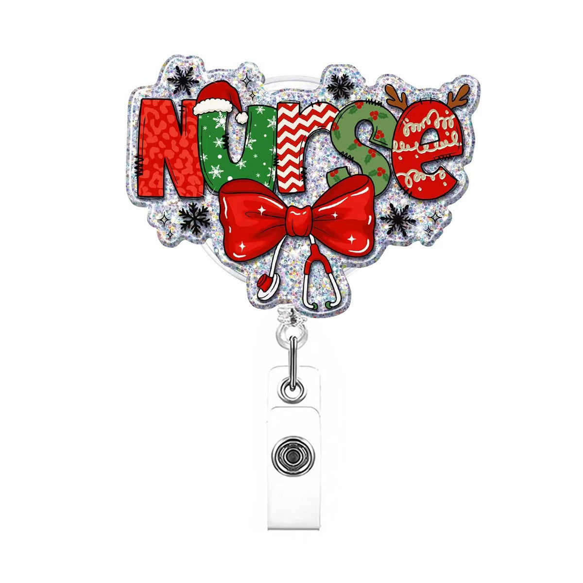 Wholesale Acrylic Badge Reels Christmas Medical Work ID Clip-on Badge with Retractable Buckle