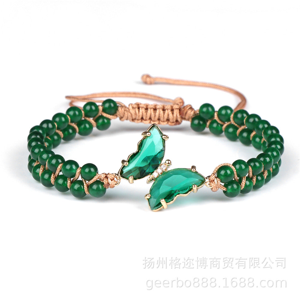 Wholesale Natural Stone Handwoven Amethyst Butterfly Pendant Bracelet ACC-BT-GEB006