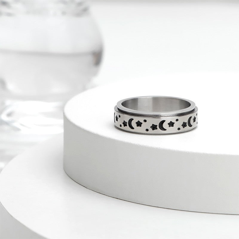 Wholesale Star Moon Titanium Steel Ring Rotatable Stainless Steel Ring ACC-RS-ZhongQi009