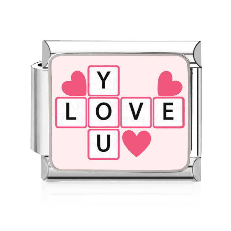 Wholesale 9mm Italian Charm Starter Bracelets DIY Pink Heart Series Stainless Steel Composable Bracelet