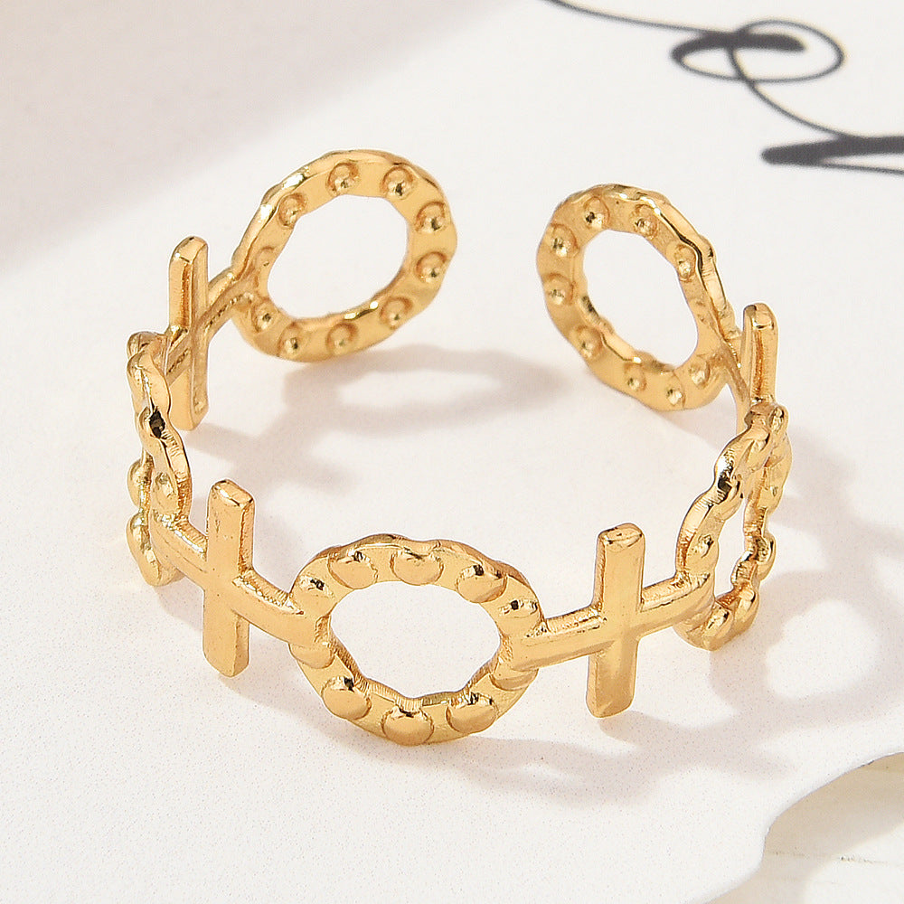 Wholesale Gold Plated Titanium Steel Geometric Eye Adjustable Ring Boutique Resale