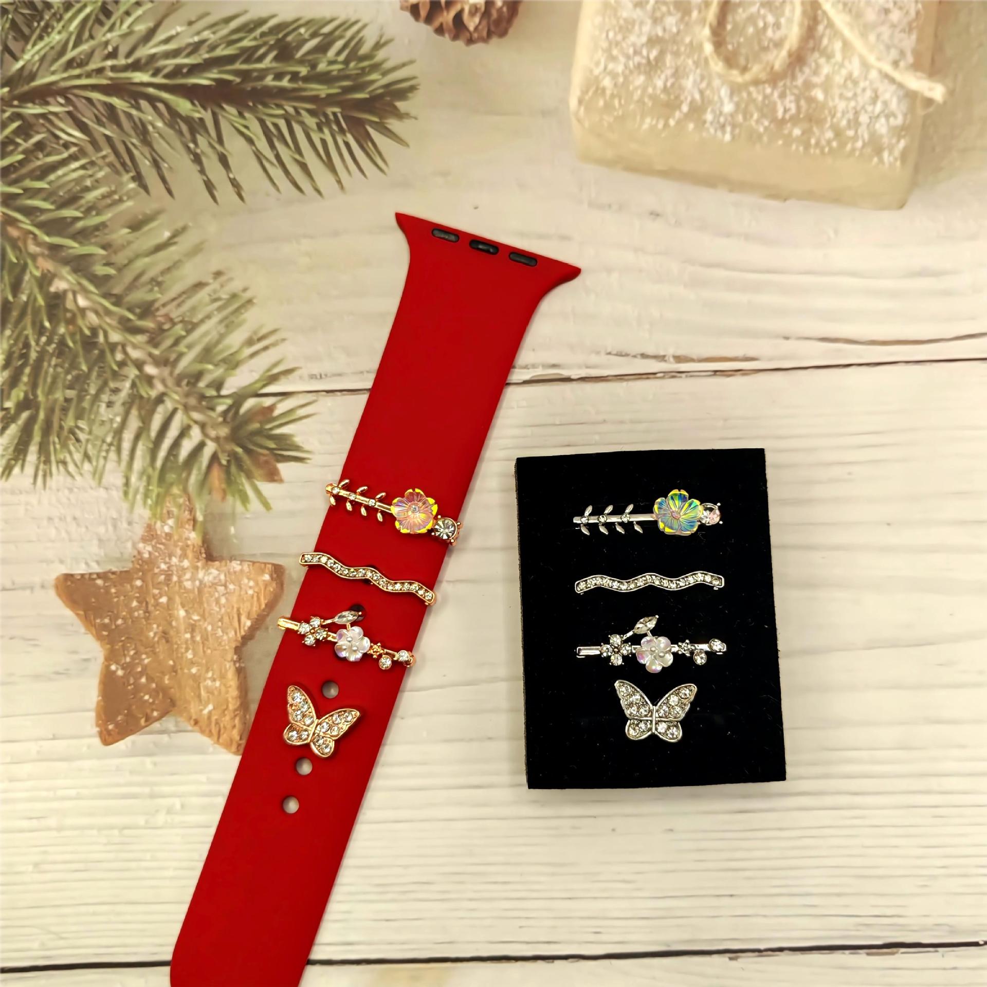 Wholesale Branch and butterfly decorative ring with rhinestone studs - a hot-selling cross-border watch strap accessory,  fashionable and versatile DIY rhinestone set.