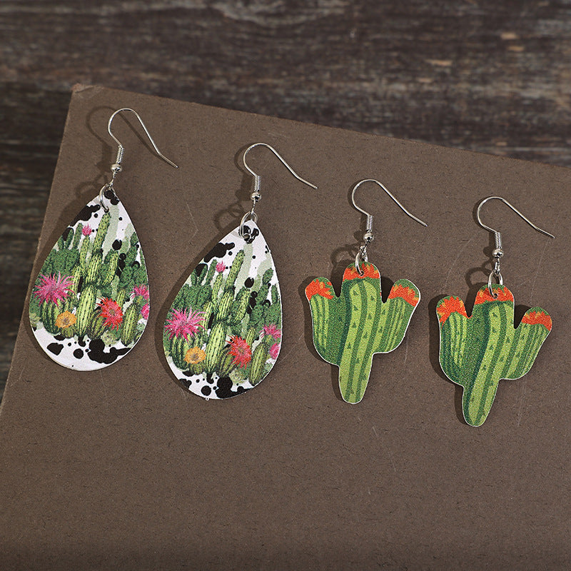 Wholesale Fashion cactus leather earrings personality trendy earrings