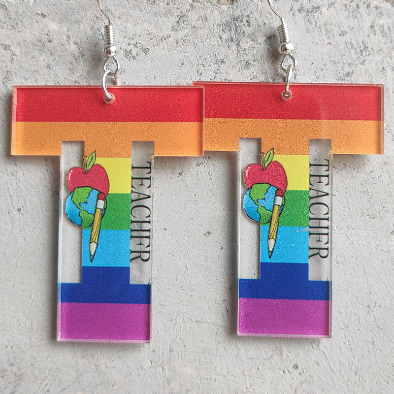 Wholesale 2 Pairs/pack Leopard Print Ruler Apple Acrylic Earrings Teacher's Day ACC-ES-HY016