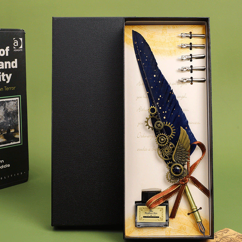 Wholesale Retro feather pen mechanical  gears gift box