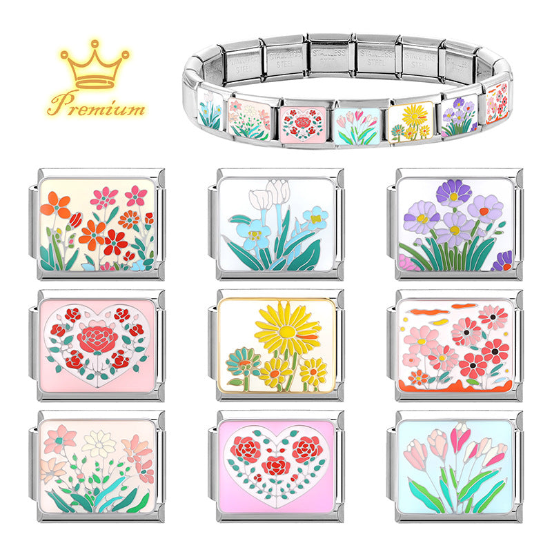 Wholesale  9mm Italian Charm Starter Bracelets DIY square Single Section Creative Stainless Steel Composable Bracelet