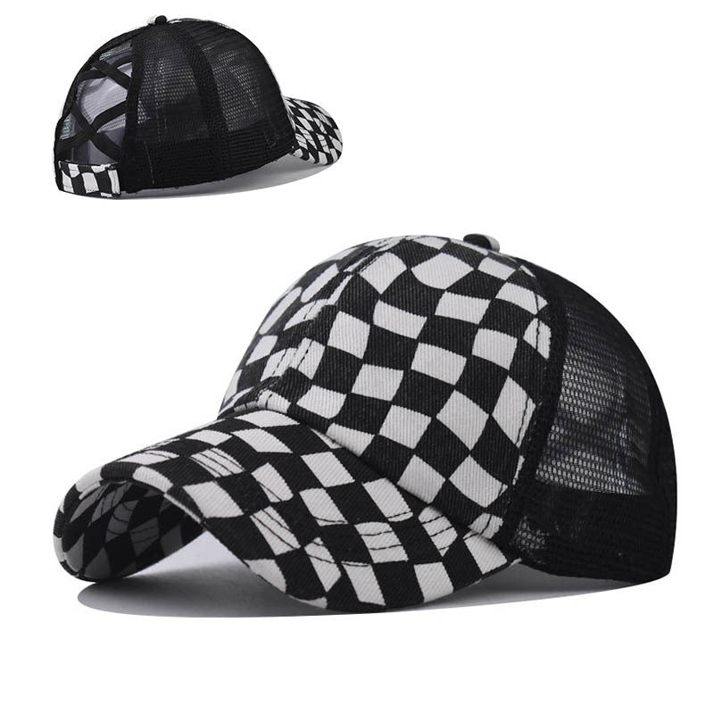 Wholesale Chic Checkerboard Ponytail Baseball Cap For Women Adjustable Summer Sun Hat