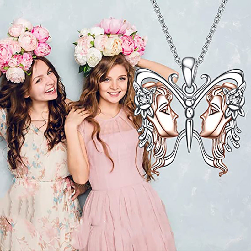 Wholesale  butterfly diamond pendant personalized creative face butterfly necklace