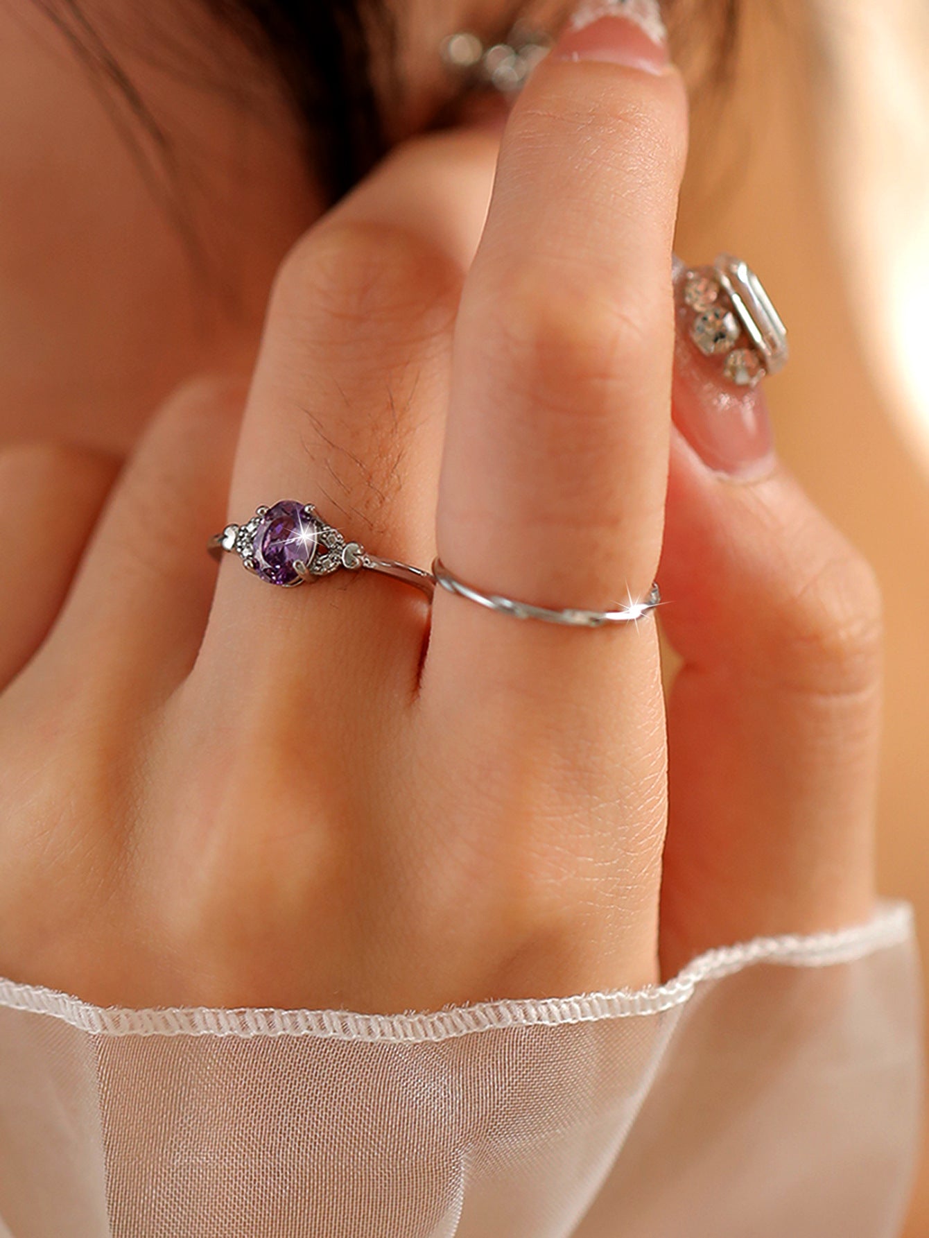 Wholesale  wave twisted plain ring  shiny purple oval zircon  ring