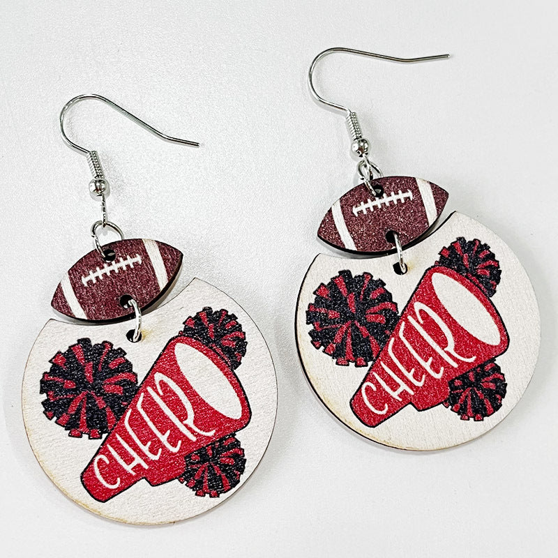 Wholesale Wooden Geometric Soccer Rugby Earrings Red Black Cheerleading Jewelry Accessory Boutique Resale Gift