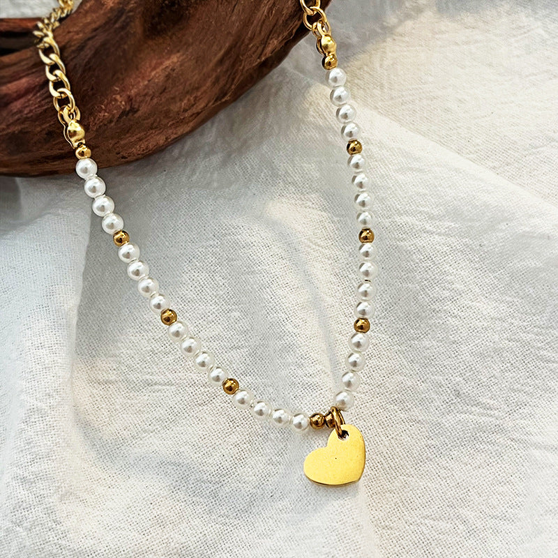 Wholesale stainless steel pearl beaded five-pointed star pendant necklace