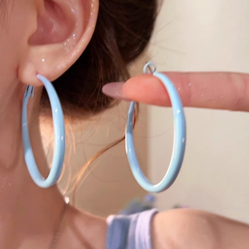 Wholesale Milky blue glaze hoop earrings