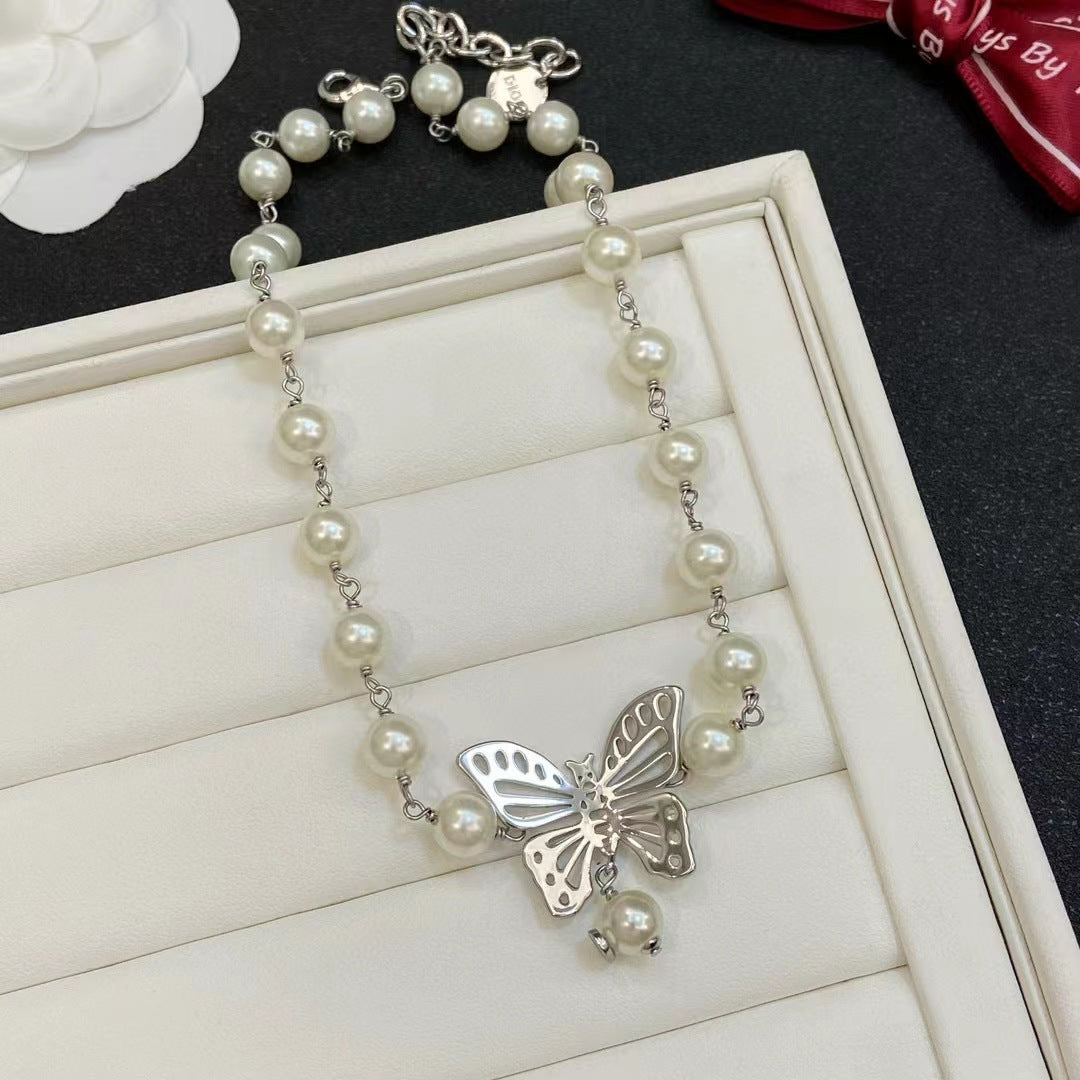 Wholesale Brass Man-made Pearl Butterfly Necklace ACCVIP