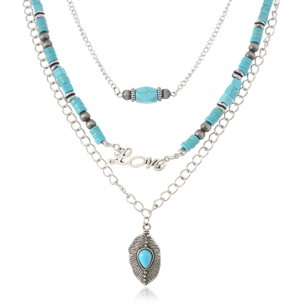 Wholesale Bohemian Turquoise Bead Multi Layer Necklace For Women Long Layered Fashion Jewelry Gift