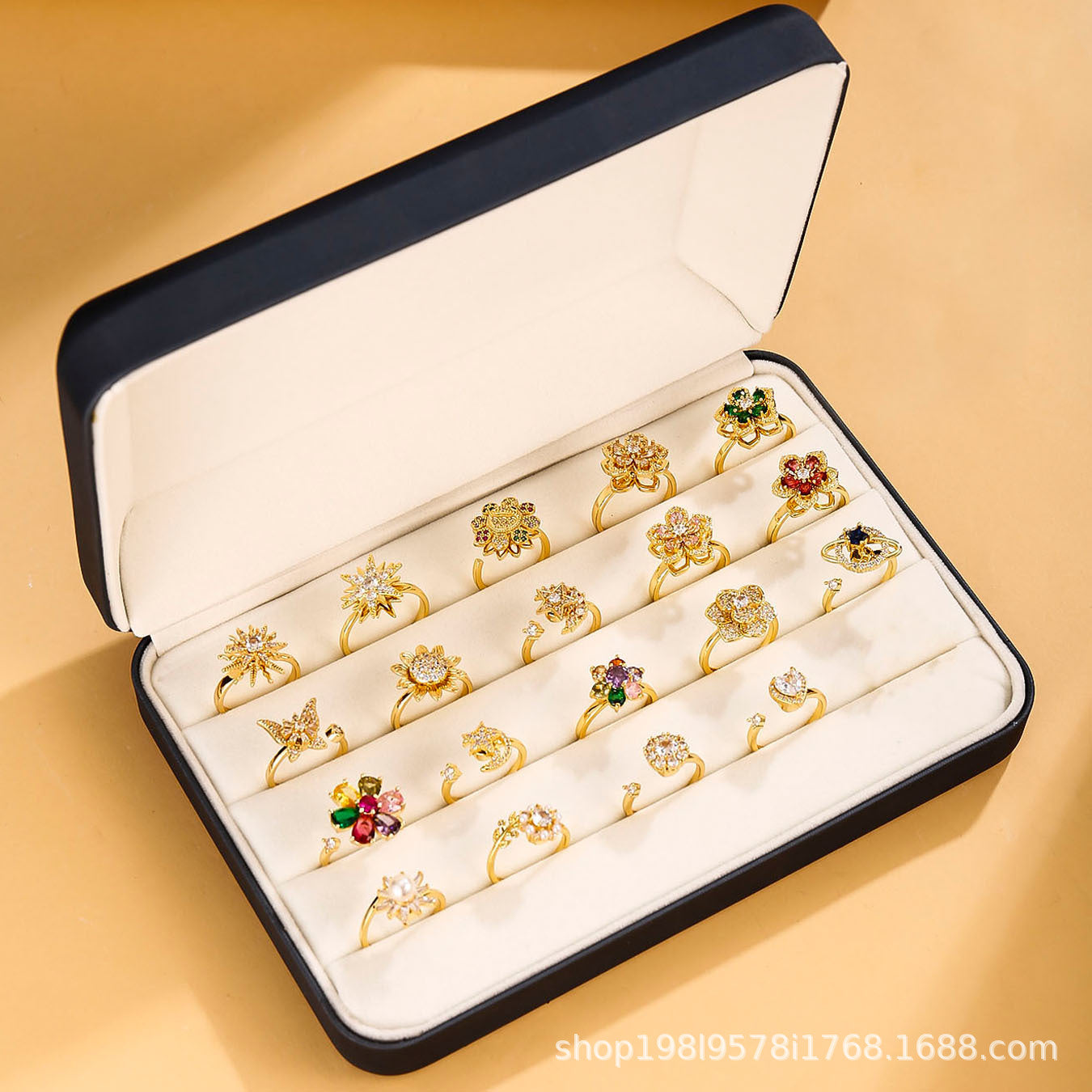 Wholesale Gold Plated Adjustable Rotating Ring Star Moon Zircon Women' s Fashion Jewelry Gift