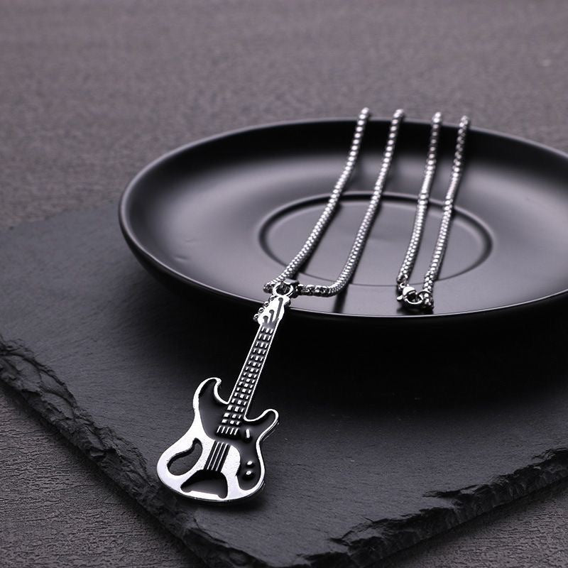 Wholesale Hip Hop Creative Guitar Pendant Necklace Stainless Steel Fashion Accessory Boutique Resale Gift