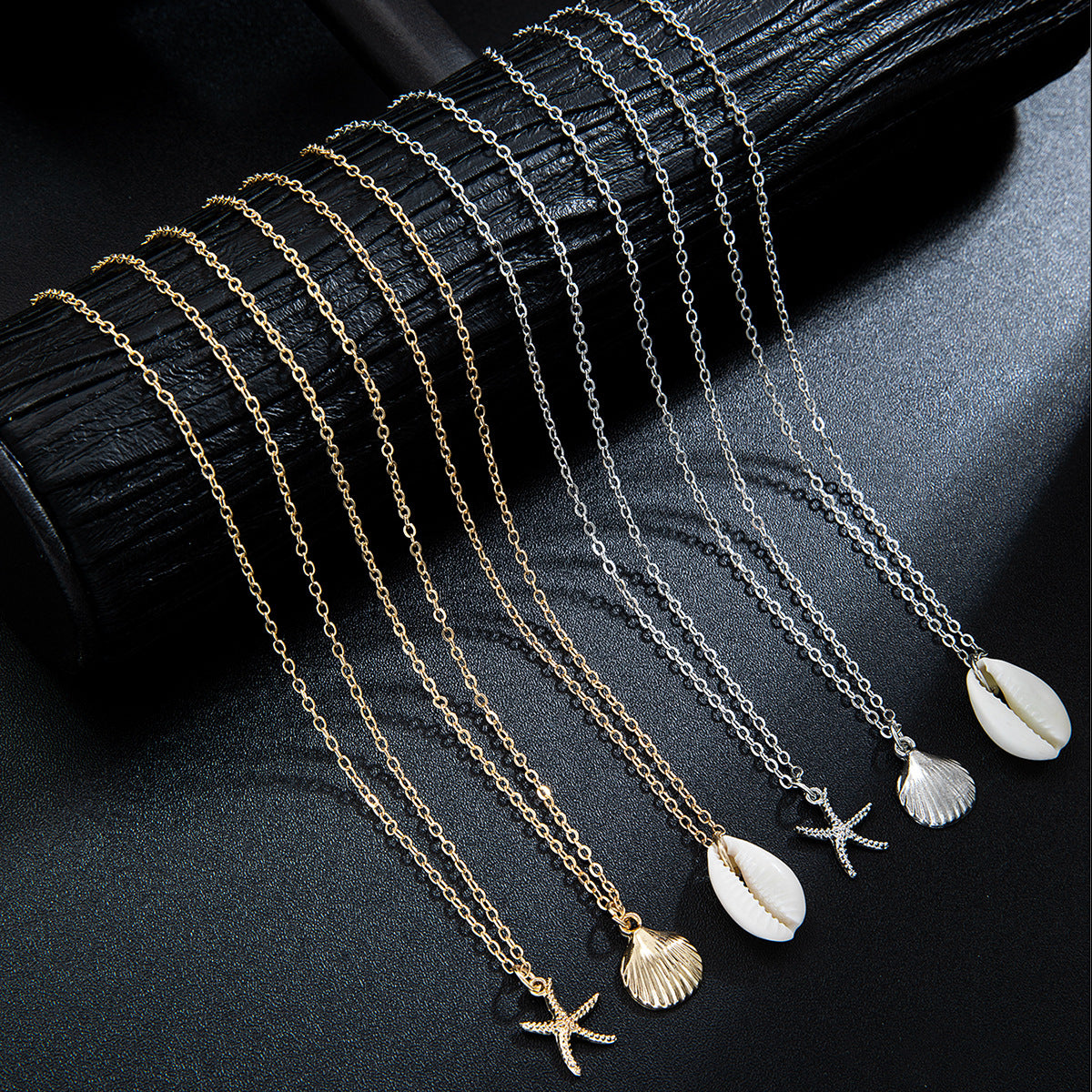 Wholesale Bohemian natural shell alloy starfish alloy scallop pendant metal chain