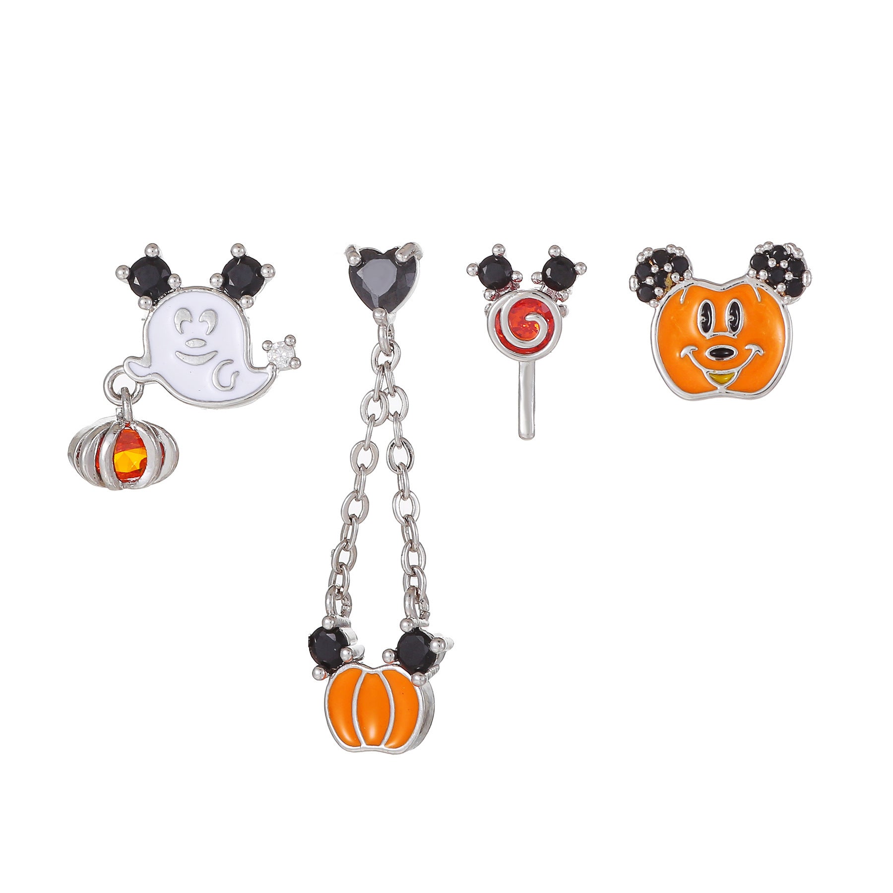 Wholesale Cute Cartoon Halloween Oil Drop Micro-Inlaid Zircon Pumpkin Earring Set ACC-ES-Xiny005