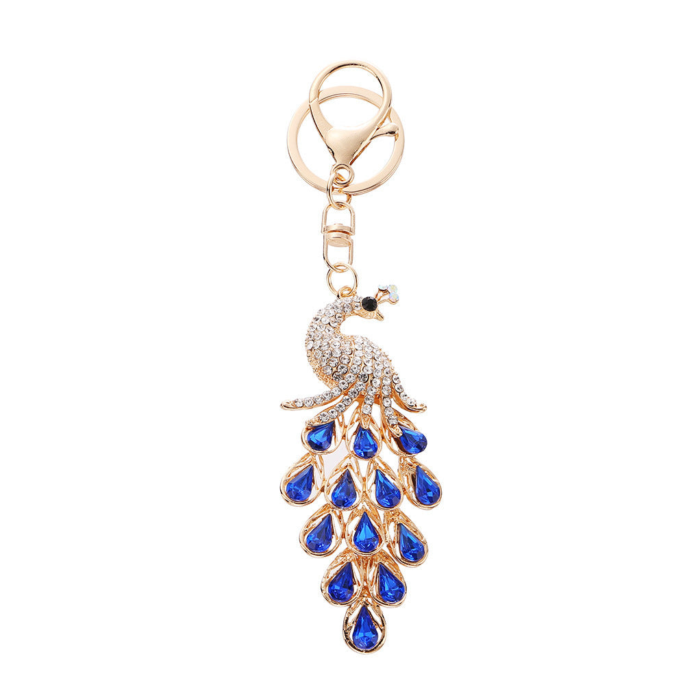 Wholesale Stylish Rhinestone Peacock Keychain,  Fashion Bag Charm for Women,  Creative Gift