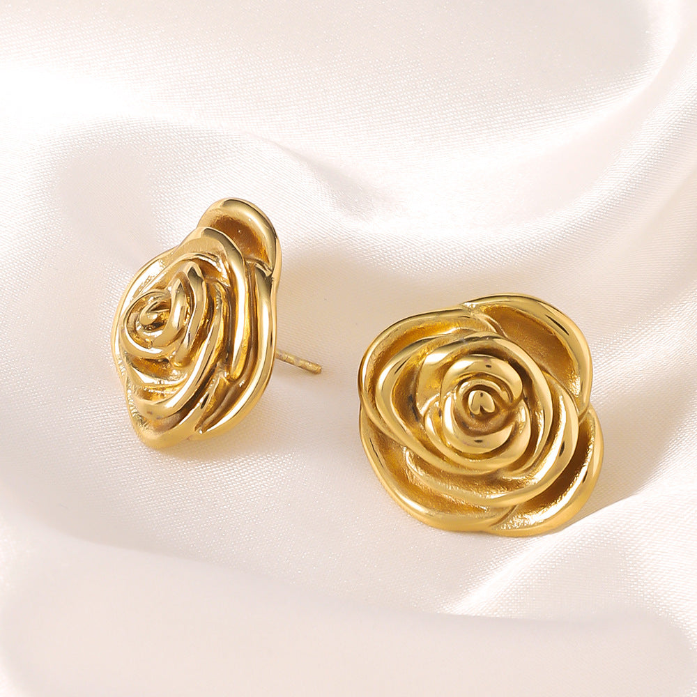 Wholesale Titanium Steel Earrings  Three-dimensional Rose Earrings