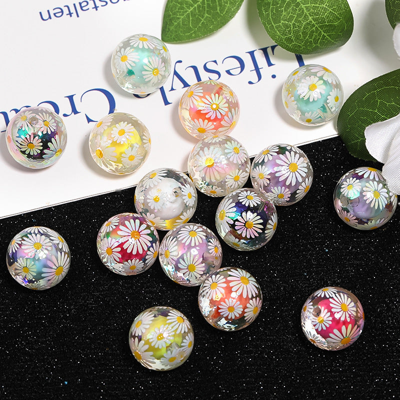 Wholesale 100pcs Acrylic Daisy Print Beads DIY Beaded Pen Accessories ACC-BDS-BLG078