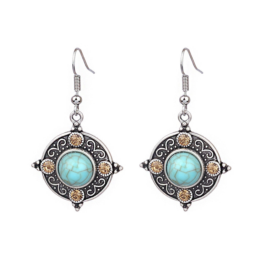 Wholesale Ethnic Style Turquoise Earrings Simple Creative Retro Jewelry Accessory